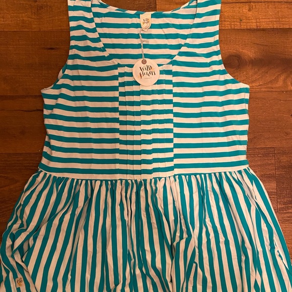 Peplum Top - White & Teal Stripes - Picture 2 of 2